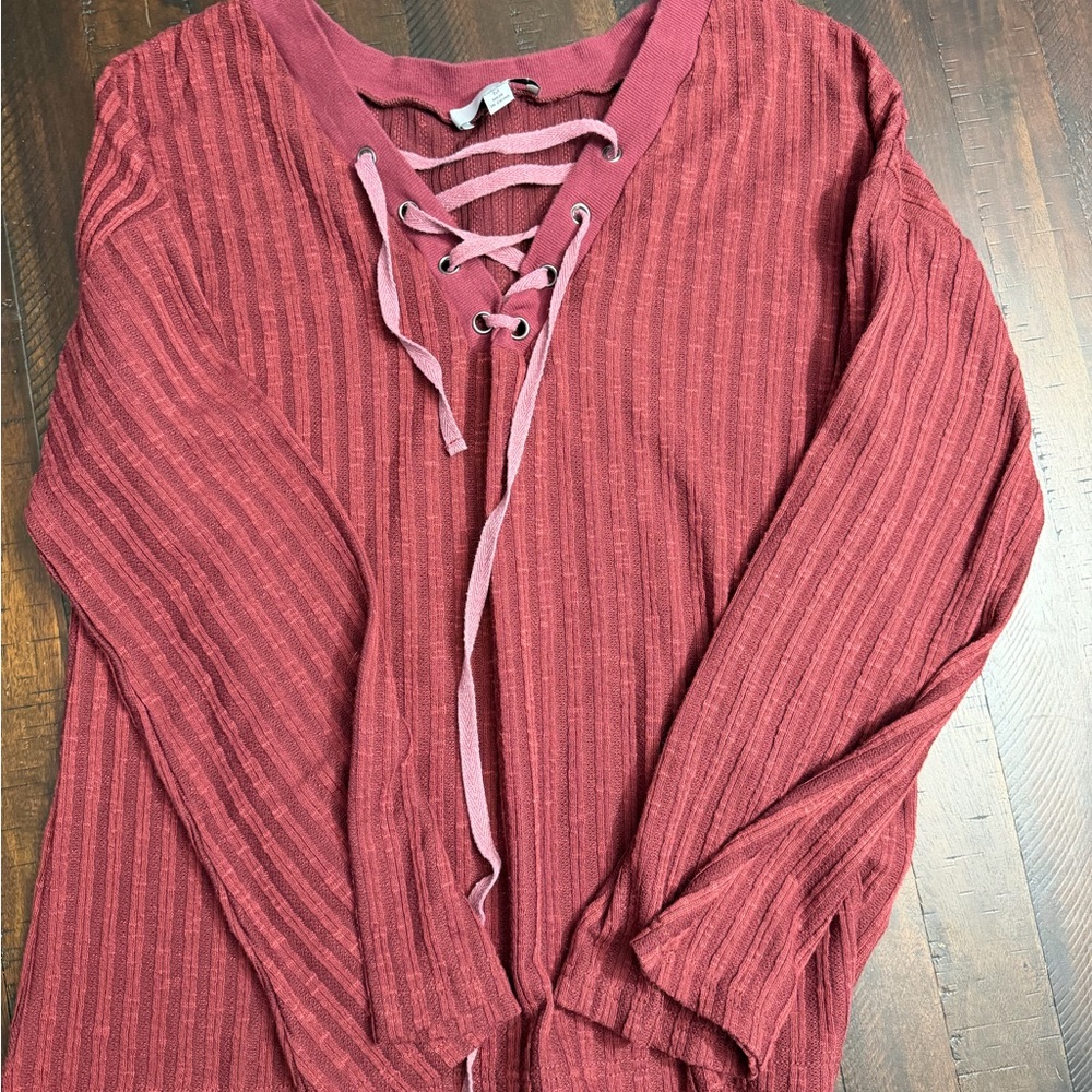 Elegant Lace-Up Maroon Blouse